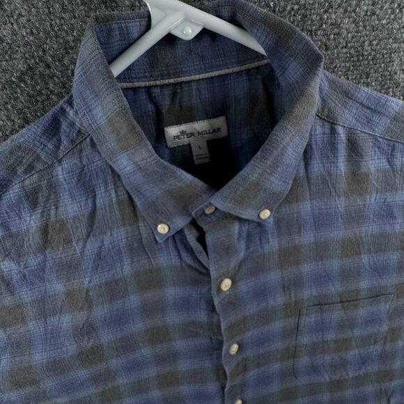 Peter Millar Soft Lightweight Button Up Shirt Men Long Sleeve Blue Gray Plaid - Picture 7 of 12